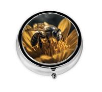 Pilulier de voyage avec 3 compartiments - Petit pilulier pour sac à main et poche - Organiseur de médicaments portable - Motif abeille - Récipient rond pour vitamines, médicaments, huile de poisson