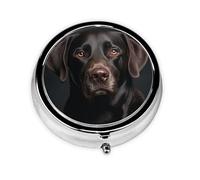 Pilulier de voyage avec 3 compartiments - Petit pilulier pour sac à main et poche - Organiseur de médicaments portable - Noir - Chien de laboratoire - Joli pilulier rond pour vitamines, médicaments,