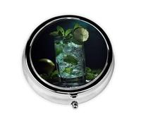 Pilulier de voyage avec 3 compartiments - Petit pilulier pour sac à main et poche - Organiseur portable pour médicaments - Mojito Cocktail - Joli pilulier rond pour vitamines, médicaments, huile de