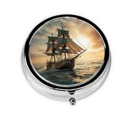 Pilulier de voyage avec 3 compartiments - Petit pilulier pour sac à main et poche - Organiseur portable pour médicaments - Navire seul - Joli pilulier rond pour vitamines, médicaments, huile de