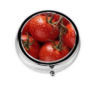 Pilulier de voyage avec 3 compartiments - Petit pilulier pour sac à main et poche - Organiseur portable pour médicaments - Tomates rouges mûres - Joli pilulier rond pour vitamines, médicaments, huile