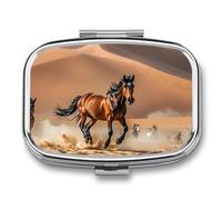 Pilulier de voyage avec chevaux qui courent dans une tempête du désert - Pilulier quotidien pour contenir des vitamines, pilulier portable pour huile de foie de morue avec 2 compartiments pour sac à