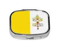 Pilulier de voyage avec drapeau du Vatican - 2 compartiments - Mini pilulier portable - Boîte de rangement pour vitamines et médicaments