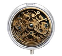 Pilulier de voyage avec engrenages steampunk cool pour sac à main, organiseur de médicaments hebdomadaire avec miroir, 3 compartiments ronds, pilulier portable pour le quotidien