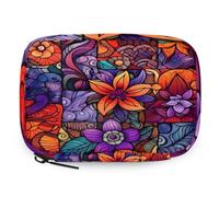 Pilulier de voyage avec fermeture éclair - Style vitrail - Motif floral - Portable - 8 emplacements - Pour la maison, le bureau, la salle de sport, les voyages