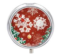 Pilulier de voyage avec flocons de neige et arbres de Noël, 3 compartiments avec petit miroir, pilulier portable pour poche et sac à main, joli étui à médicaments rond et hebdomadaire