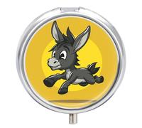 Pilulier de voyage avec image d'âne de dessin animé pour sac à main, organiseur de médicaments hebdomadaire avec miroir, 3 compartiments ronds, pilulier portable pour le quotidien