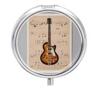 Pilulier de voyage avec imprimé guitare musicale pour sac à main, organiseur de médicaments hebdomadaire avec miroir, 3 compartiments ronds, pilulier portable pour le quotidien