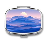 Pilulier de voyage avec inscription « Full Moon Over Rolling Hill » - Style bohème minimaliste - 2 compartiments - Portable - Pour sac à main