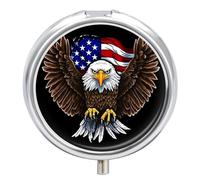 Pilulier de voyage avec motif aigle patriotique du drapeau des États-Unis pour sac à main, poche hebdomadaire, organiseur de médicaments avec miroir, 3 compartiments ronds, pilulier portable pour le