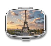 Pilulier de voyage avec tour Eiffel - 2 compartiments - Grande capacité - Pilulier quotidien - Organiseur de vitamines - Petite boîte à pilules