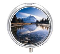 Pilulier de voyage avec vue magnifique dans Banff - Pour sac à main, poche hebdomadaire - Avec miroir - 3 compartiments - Boîte à médicaments ronde portable pour le quotidien