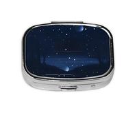 Pilulier de voyage bleu foncé avec vue nocturne, 2 compartiments, mini pilulier portable, boîte de rangement pour médicaments vitaminés