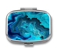 Pilulier de voyage bleu turquoise vif à 2 compartiments pour poche, petit pilulier portable en métal pour contenir des vitamines et des suppléments d'huile de poisson