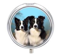 Pilulier de voyage Border Collie pour sac à main, organiseur de médicaments hebdomadaire avec miroir, 3 compartiments ronds, pilulier portable pour le quotidien