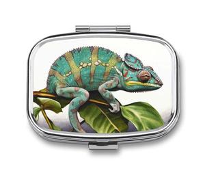 Pilulier de voyage caméléon - Pilulier quotidien pour contenir des vitamines, pilulier portable pour huile de foie de morue avec 2 compartiments pour sac à main de poche