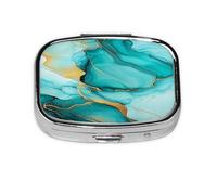 Pilulier de voyage carré bleu sarcelle turquoise motif marbre liquide pour sac à main et cadeau de poche
