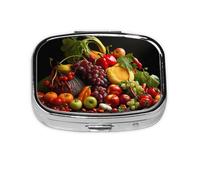 Pilulier de voyage carré pour légumes et fruits, mini pilulier portable (2 compartiments), boîte de rangement pour médicaments vitaminés