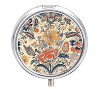 Pilulier de voyage de style campagnard français à 3 compartiments - Organiseur de médicaments portable 3 x par jour avec miroir - Petit pilulier pour sac à main et poche - Joli récipient à médicaments