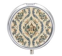 Pilulier de voyage de style campagnard français pour sac à main, organiseur de médicaments hebdomadaire avec miroir, 3 compartiments ronds, pilulier portable pour le quotidien