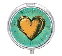 Pilulier de voyage doré et cyan à 3 compartiments - 3 fois par jour - Joli mini pilulier pour sac à main et poche - Boîte à médicaments portable en métal avec miroir - Récipient rond pour médicaments