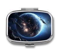 Pilulier de voyage Earth and Moon - 2 compartiments - Avec miroir - Pour sac à main, poche ou portefeuille
