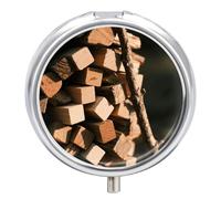 Pilulier de voyage en bois rustique à 3 compartiments avec miroir étanche 3 fois par jour - Récipient portable pour sac à main et poche - Rond - Argenté