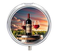 Pilulier de voyage en bois sur bouteille de vin à 3 compartiments avec petit miroir portable pour poche et sac à main, joli étui à médicaments rond