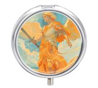 Pilulier de voyage en forme d'ange tenant une épée pour sac à main, organiseur de médicaments hebdomadaire avec miroir, 3 compartiments, étui à médicaments rond portable pour le quotidien