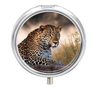 Pilulier de voyage en forme d'animal africain à 3 compartiments - 3 fois par jour - Joli mini pilulier pour sac à main et poche - Boîte à médicaments portable en métal avec miroir - Récipient rond