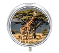 Pilulier de voyage en forme d'arbre majestueux de girafe d'Afrique - 3 compartiments par jour - Organiseur de vitamines portable avec miroir - Petit pilulier pour sac à main et poche - Mignon