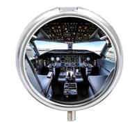 Pilulier de voyage en forme d'avion à 3 compartiments - 3 fois par jour - Joli mini pilulier pour sac à main et poche - Boîte à médicaments portable en métal avec miroir - Récipient rond pour