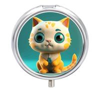 Pilulier de voyage en forme de chat aux yeux bleus à 3 compartiments - 3 fois par jour - Joli mini pilulier pour sac à main et poche - Boîte à médicaments portable en métal avec miroir - Récipient