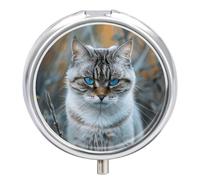 Pilulier de voyage en forme de chat gris et blanc à 3 compartiments pour sac à main et poche, pilulier quotidien portable pour contenir des suppléments et des vitamines