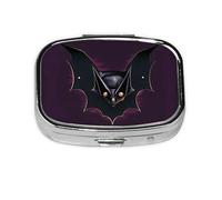 Pilulier de voyage en forme de chauve-souris fantôme noir - 2 compartiments - Mini pilulier portable - Boîte de rangement pour médicaments vitaminés