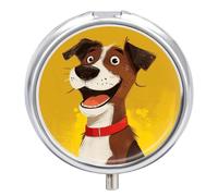 Pilulier de voyage en forme de chien souriant à 3 compartiments - 3 fois par jour - Joli mini pilulier pour sac à main et poche - Boîte à médicaments portable en métal avec miroir - Récipient rond
