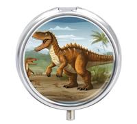 Pilulier de voyage en forme de dinosaure à 3 compartiments - 3 fois par jour - Joli mini pilulier pour sac à main et poche - Boîte à médicaments portable en métal avec miroir rond - Contient des