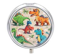 Pilulier de voyage en forme de dinosaure de dessin animé pour sac à main, organiseur de médicaments hebdomadaire avec miroir, 3 compartiments, étui à médicaments rond portable pour le quotidien