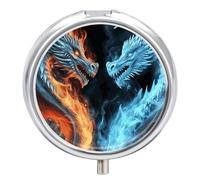 Pilulier de voyage en forme de dragons de glace et de feu, 3 compartiments - 3 fois par jour - Joli mini pilulier pour sac à main et poche - Boîte à médicaments portable en métal avec miroir