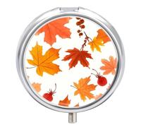 Pilulier de voyage en forme de feuilles d'érable d'automne - 3 compartiments - Portable - Rond - Avec miroir - Pour vitamines, bijoux et essentiels - Durable - Pour sac à main, camping