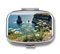 Pilulier de voyage en forme de fleur de sable à 2 compartiments pour poche, petit pilulier portable en métal pour contenir des vitamines et des suppléments d'huile de poisson