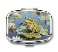 Pilulier de voyage en forme de grenouille - 2 compartiments - Avec miroir - Pour sac à main, poche ou portefeuille