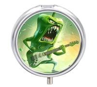 Pilulier de voyage en forme de guitare avec 3 compartiments - 3 fois par jour - Joli mini pilulier pour sac à main et poche - Boîte à médicaments portable en métal avec miroir rond - Contient de la