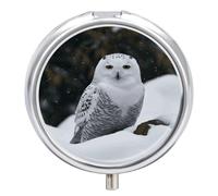 Pilulier de voyage en forme de hibou des neiges pour sac à main, organiseur de médicaments hebdomadaire avec miroir, 3 compartiments ronds, pilulier portable pour le quotidien