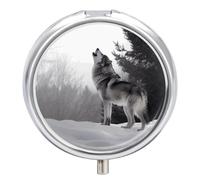 Pilulier de voyage en forme de loup hurlant pour sac à main, organiseur de médicaments hebdomadaire avec miroir, 3 compartiments, étui à médicaments rond portable pour le quotidien