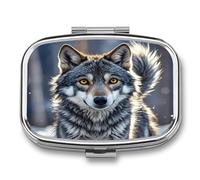 Pilulier de voyage en forme de loup mignon à 2 compartiments pour poche, petit pilulier portable en métal pour contenir des vitamines et des suppléments d'huile de poisson