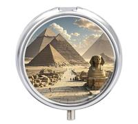 Pilulier de voyage en forme de pyramides égyptiennes à 3 compartiments avec miroir - Pilulier quotidien en métal pour sac à main et poche - Petite boîte à médicaments ronde - Boîte à vitamines