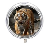 Pilulier de voyage en forme de tigre malais - 3 compartiments - Petit pilulier de voyage - En métal - Pour sac à main