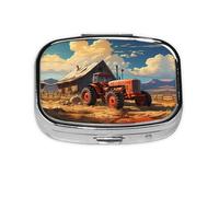 Pilulier de voyage en forme de tracteur rouge agricole. Pilulier à 2 compartiments, mini pilulier portable, boîte de rangement pour médicaments vitaminés