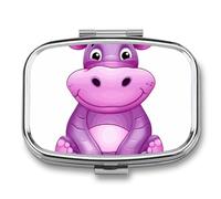 Pilulier de voyage en forme d'hippopotame violet de dessin animé - Pilulier quotidien pour contenir des vitamines, pilulier portable pour huile de foie de morue avec 2 compartiments pour sac à main de